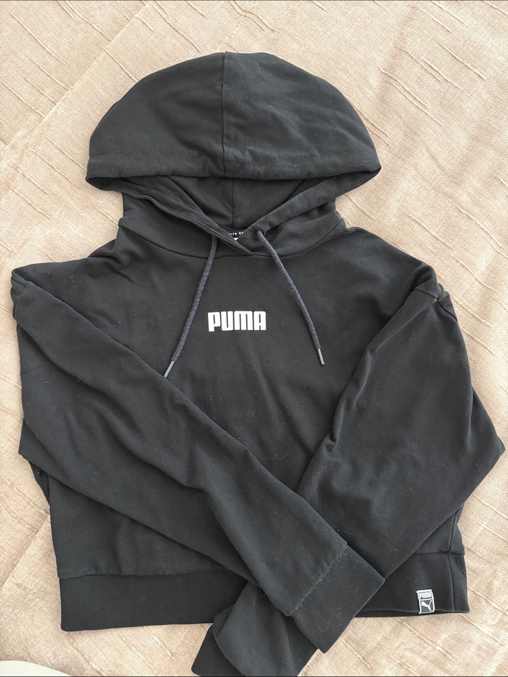 Puma Black Cropped Hoodie with White Logo